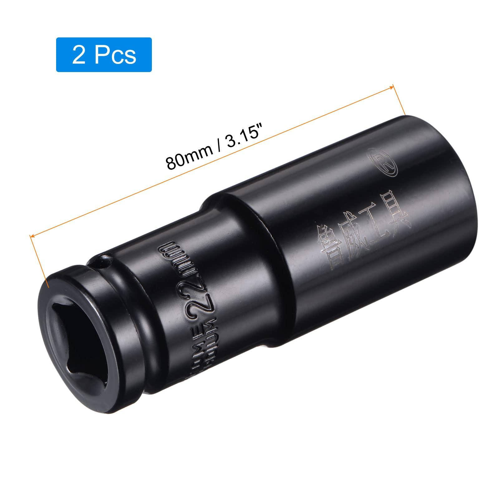 sourcing map 1/2" Drive by 22mm Deep Impact Socket, Heat-Treated CR-V Steel 3.15" Length, 6-Point Metric Sizes 2 Pcs 1