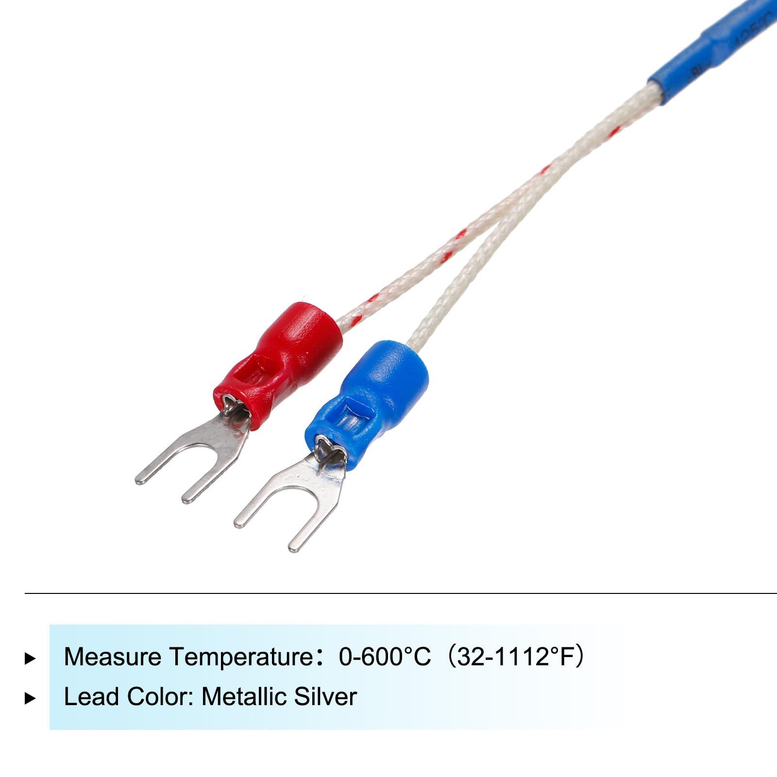 sourcing map K Type Thermocouple Temperature Sensor PT100 4mm Ring High Temperature Probe 6.6ft Wire 0 to 600°C(32 to 1112°F) Stainless Steel 2