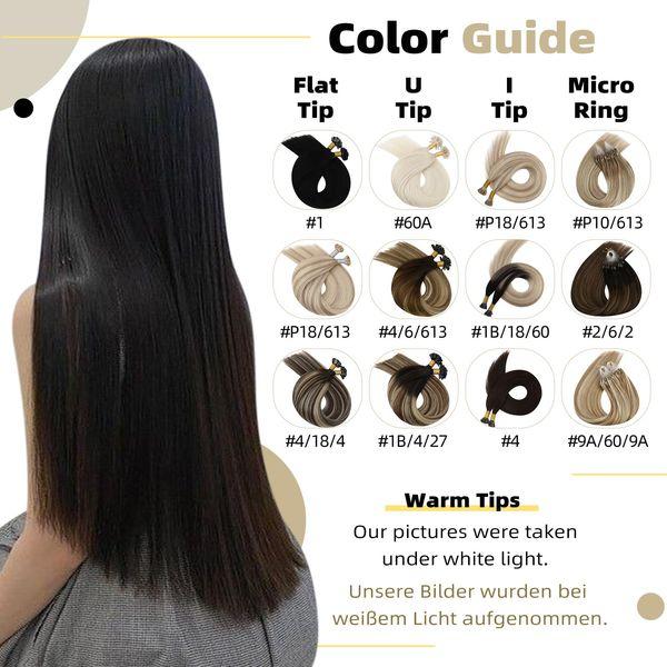 Ugeat Human Hair Extensions Flat Tip 18 Inch Flat Tip Hair Extensions Balayage Brown with Ash Blonde #4/18/4 Tips Hair Extensions Keratin 50 Grams Hot Fusion Hair Extensions Real Human Hair 4