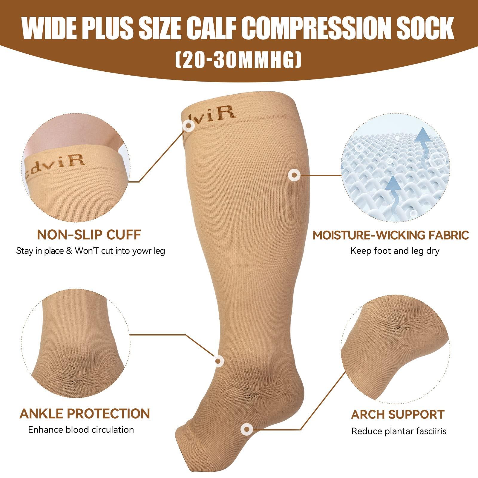 Open Toe Compression Socks for Women Men Flight Socks 3 Pairs 20-30 mmHg Knee High Extra Large Wide Calf Support for Travel Work Pregnancy 7XL 3