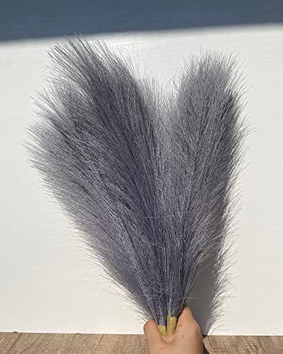 Artificial Pampas Grass Decor 17.7"- Fluffy Fake Flowers 6 pcs,Boho Faux Plants Non-Shedding Reeds for Home Bedroom Decor,Table Filler Centerpieces (gray) 2