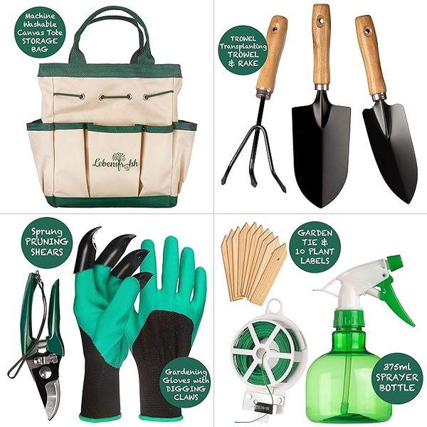 Lebensfrohh Garden Tool Set (9 Pieces – 4 Tools, Tote Bag, Spray Bottle, Labels, Gloves, Plant Tie) 1