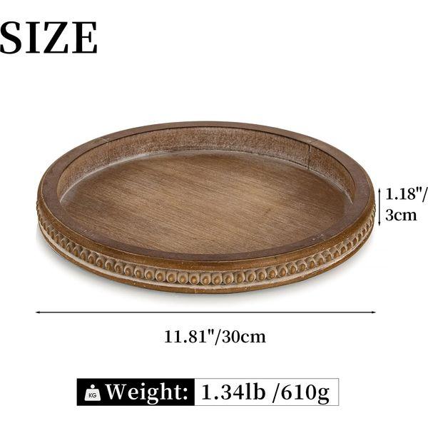 Hanobe Wood Decorative Tray Round: Brown Bead Tray for Coffee Table Rustic Wooden Trays Decor Farmhouse Kitchen Counter Circle Tray Vintage Centerpiece for Living Room Candle Holder Home Organizer 4