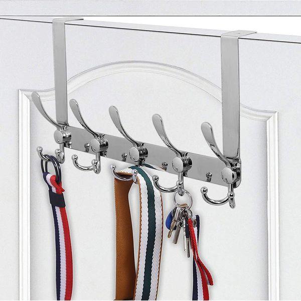 Encozy Door Hanger, Over Door Hooks Hanger, Door Hangers for Bedrooms, Stainless Steel Hooks Over Door Coat Hooks (Silver, 2pcs) 2