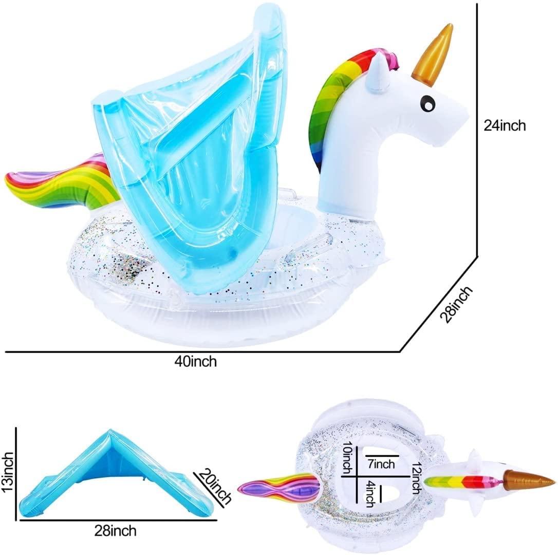 mciskin Unicorn Baby Swimming Pool Float with Canopy,Glitters Seat &Safety Handle,Summer Baby Floats for Pool, Inflatable Baby floaties for 1-3 Years Kids Family Summer Outdoor Party Favor 2