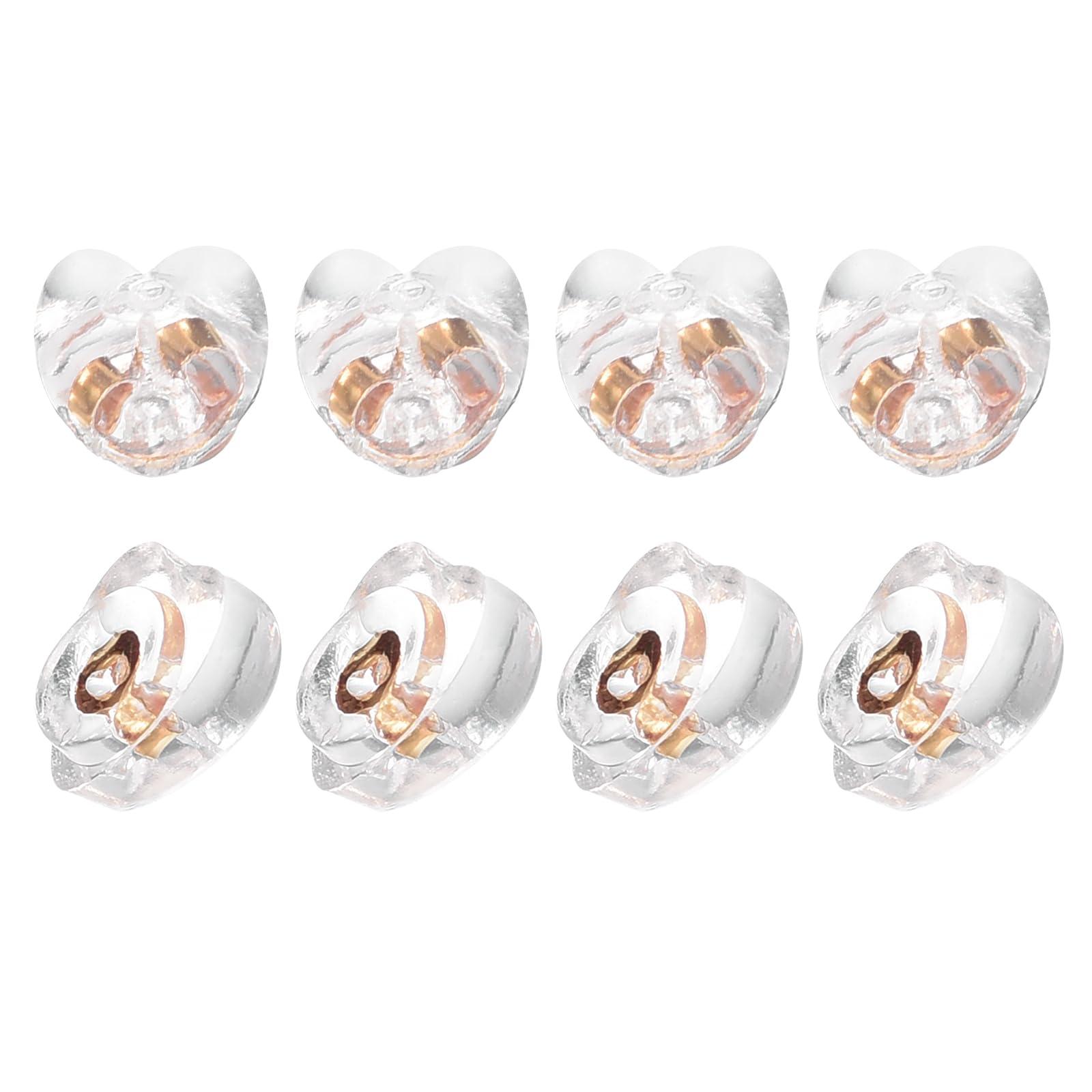 sourcing map 8Pcs Silicone Earring Backs, Soft Clear Earring Stoppers Replacement Heart Shape Earring Backs for Studs Fish Hook Earrings, 3.8mm Rose Gold