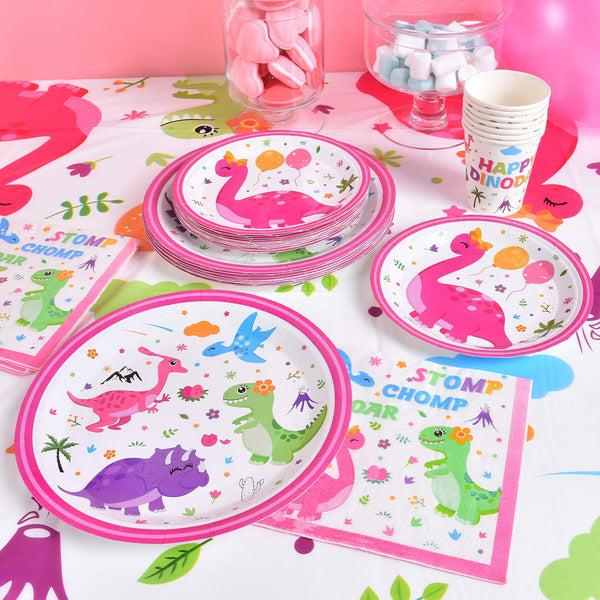 WERNNSAI Dinosaur Tableware Set - Dino Party Supplies for Girls Disposable Dinner Dessert Plates Napkins Cups Tablecloth Serves 16 Guests 66 Pieces 2