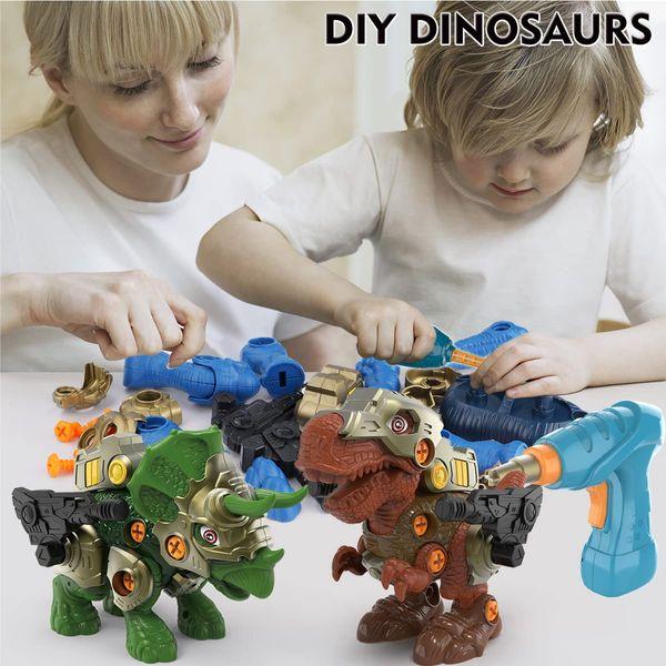 GILOBABY Take Apart Dinosaur Toys for Kids, 3 DIY Dinosaur Toys with LED Lights, Roaring, STEM Construction Building Toy Set with Electric Drill, Educational Toy Gifts for Boys and Girls Aged 3+ 1