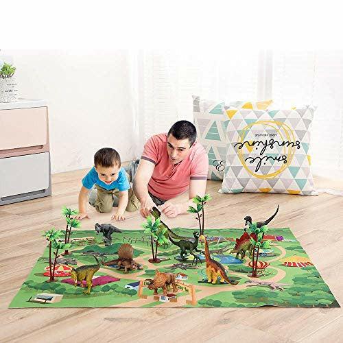 TEMI 9 Pack Dinosaur Toys with Play Mat & Trees for Boys, Educational Realistic Jurassic Playset to Create a Dino World Including T-Rex, Triceratops for Kids, Boys & Girls 3 4 5 6+ Years 2