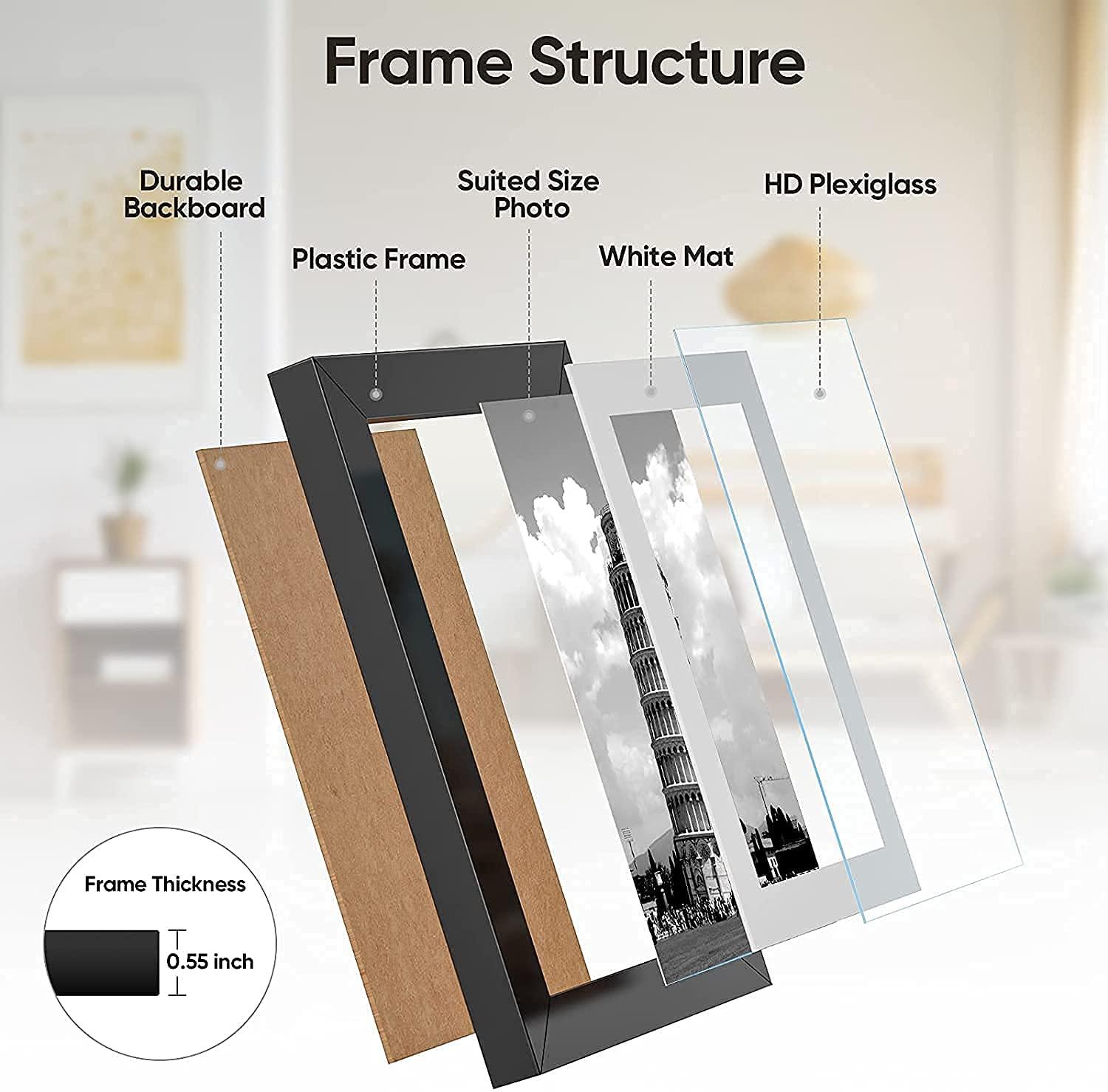 Nacial Set of 2 Black A4 Photo Frames Modern Design, Home Décor A4 Picture Frames For Pictures/Photos/Posters, A4 Frame With Mount For A5 Photo, with Freestanding Bracket and Mounted Hook 1