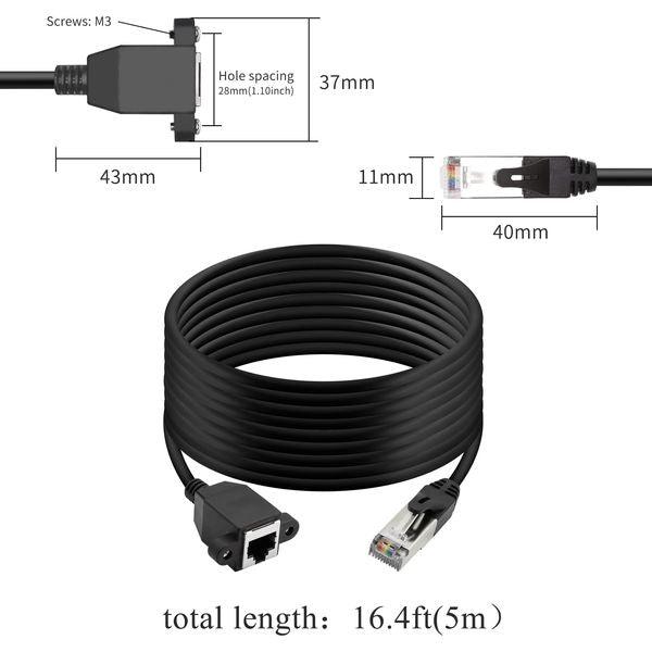 QIANRENON RJ50 10P10C Male to Female Extension Cable Panel Screw Mount Shielded Cat 5E 26AWG for Motorola Radio Barcode Scanning Laser Printing Industrial Equipment etc.5m (16.4ft) 4