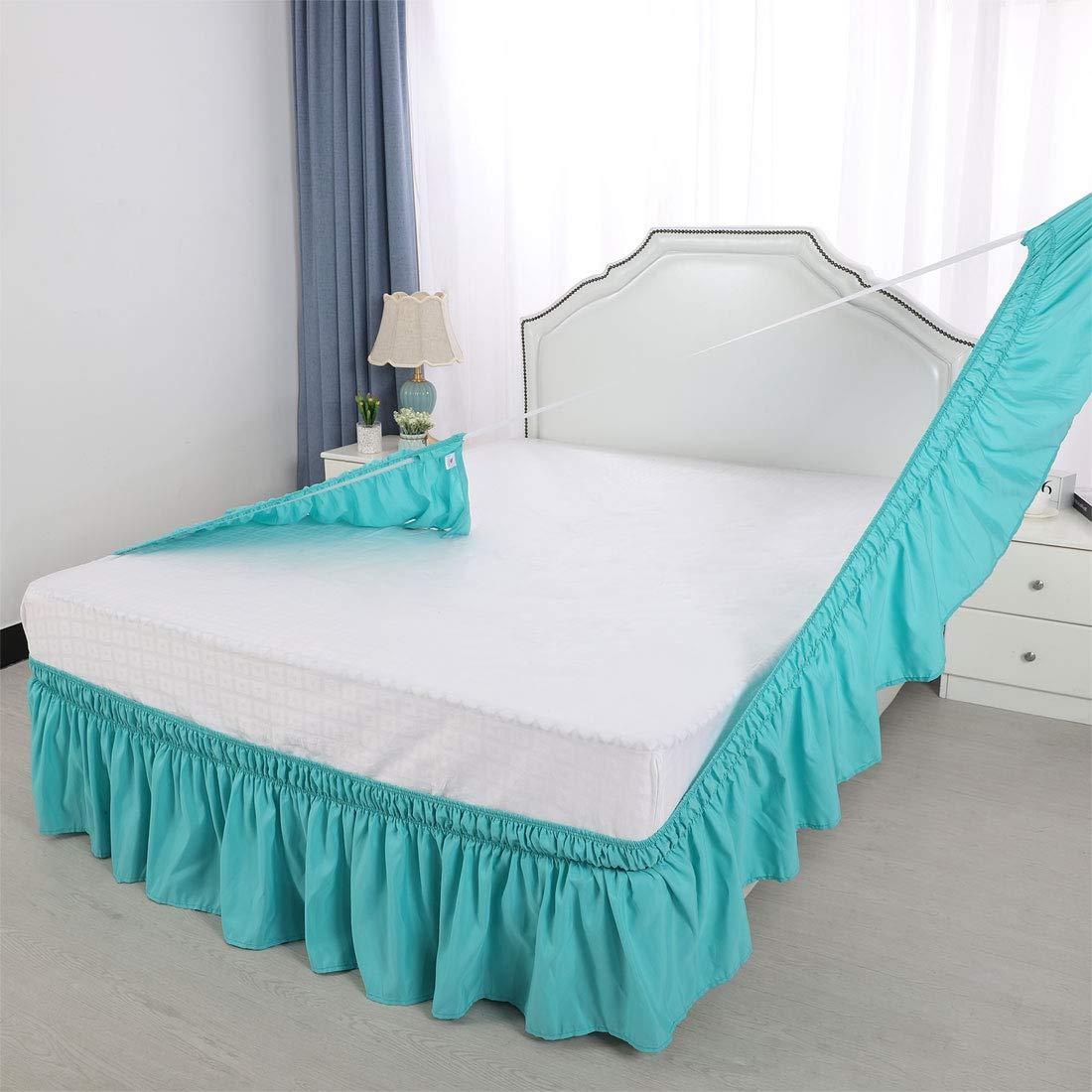 PiccoCasa Elasticated Bed Skirt Ruffled Bed Base Wrap Around Bed Valance Sheet, Brushed Microfiber Bedding Sheet Frame with 38cm Ruffle (King, Aqua Blue) 3