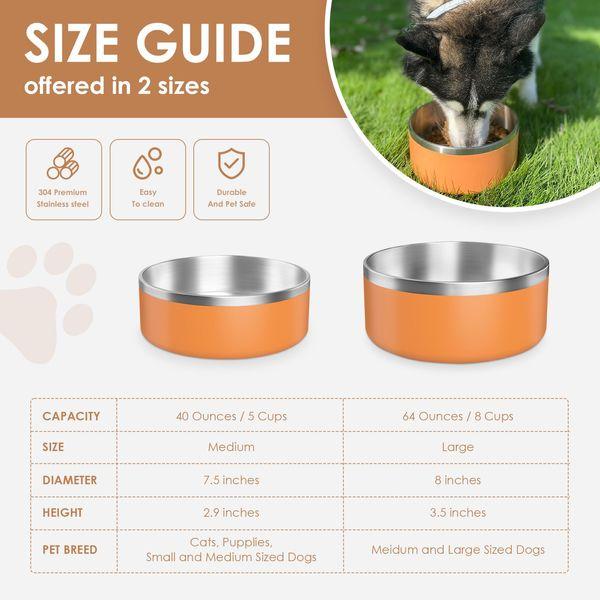 IKITCHEN Dog Bowl for Food and Water, 64 Oz Stainless Steel Pet Feeding Bowl, Durable Non-Skid Double Wall Insulated Heavy Duty with Rubber Bottom for Medium Large Sized Dogs (64 Ounces/8 Cup, Orange) 4