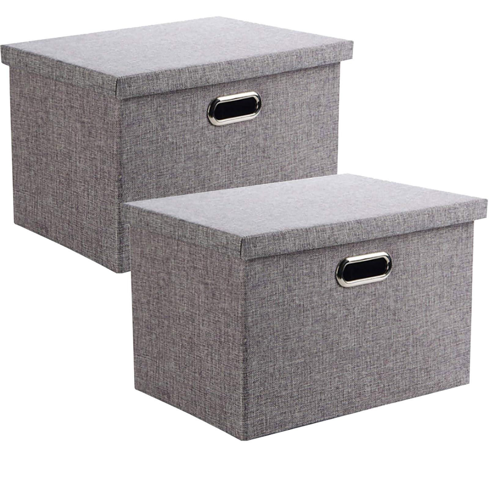 Wintao Storage Boxes with Lids Large, Foldable Fabric Storage Baskets for Shelves, Home and Office, Grey, 44 x 31 x 29 cm, 2 Pack 5