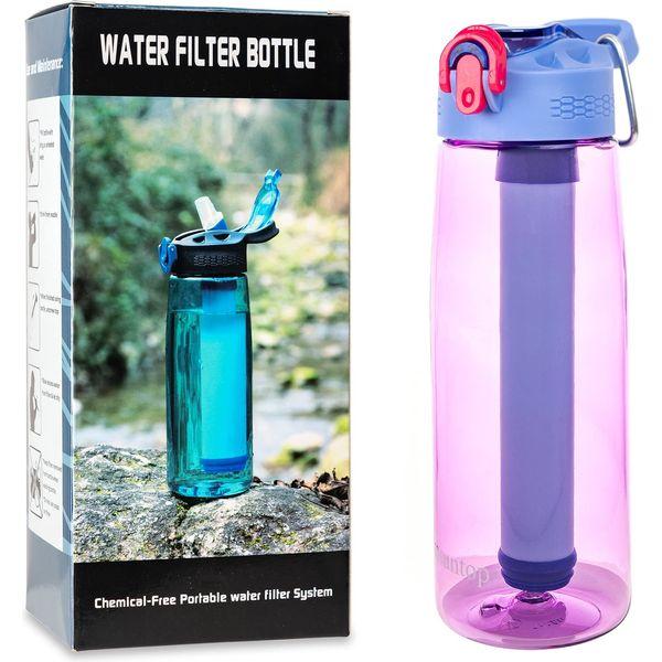 mountop Portable Water Filter Bottle - Emergency Water Filtered Bottle with 2-Stage Integrated Filter Straw for Hiking Backpacking and Travel BPA Free 22oz Purple 4