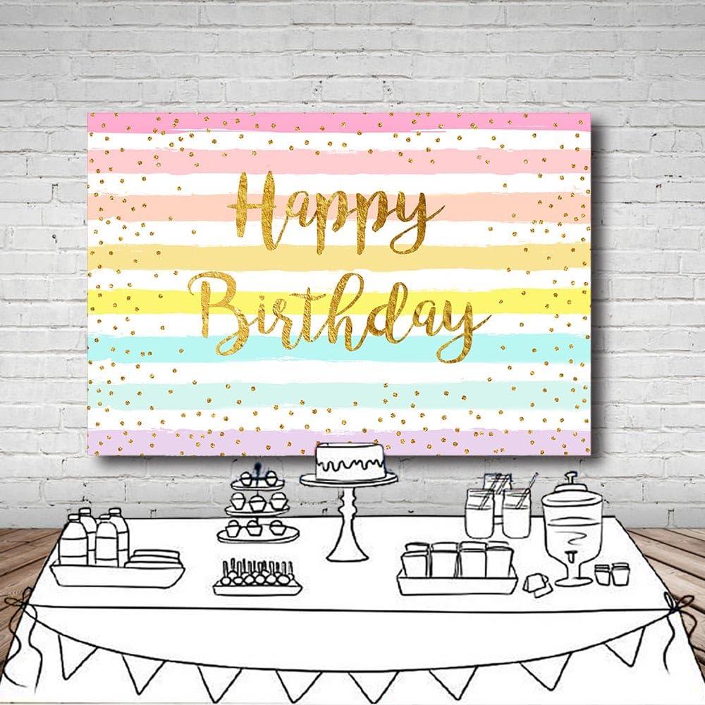 MEHOFOND 8x6ft Rainbow Girl Happy Birthday Party Decoration Backdrop Banner for Child Adults Colorful Stripe Golden Dot Happy Birthday Photography Background Studio Photo Props Vinyl 4