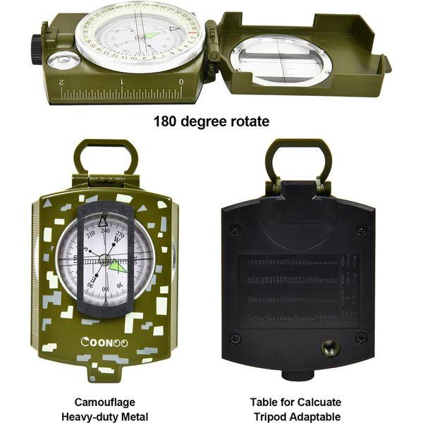 COONOO Military Lensatic Compass for Hiking Survival Camping Hunting Gifts Army Waterproof Pocket Compass for Men Magnetic Map Metal Tactical Large Navigation Tritium Compass with Mirror 2