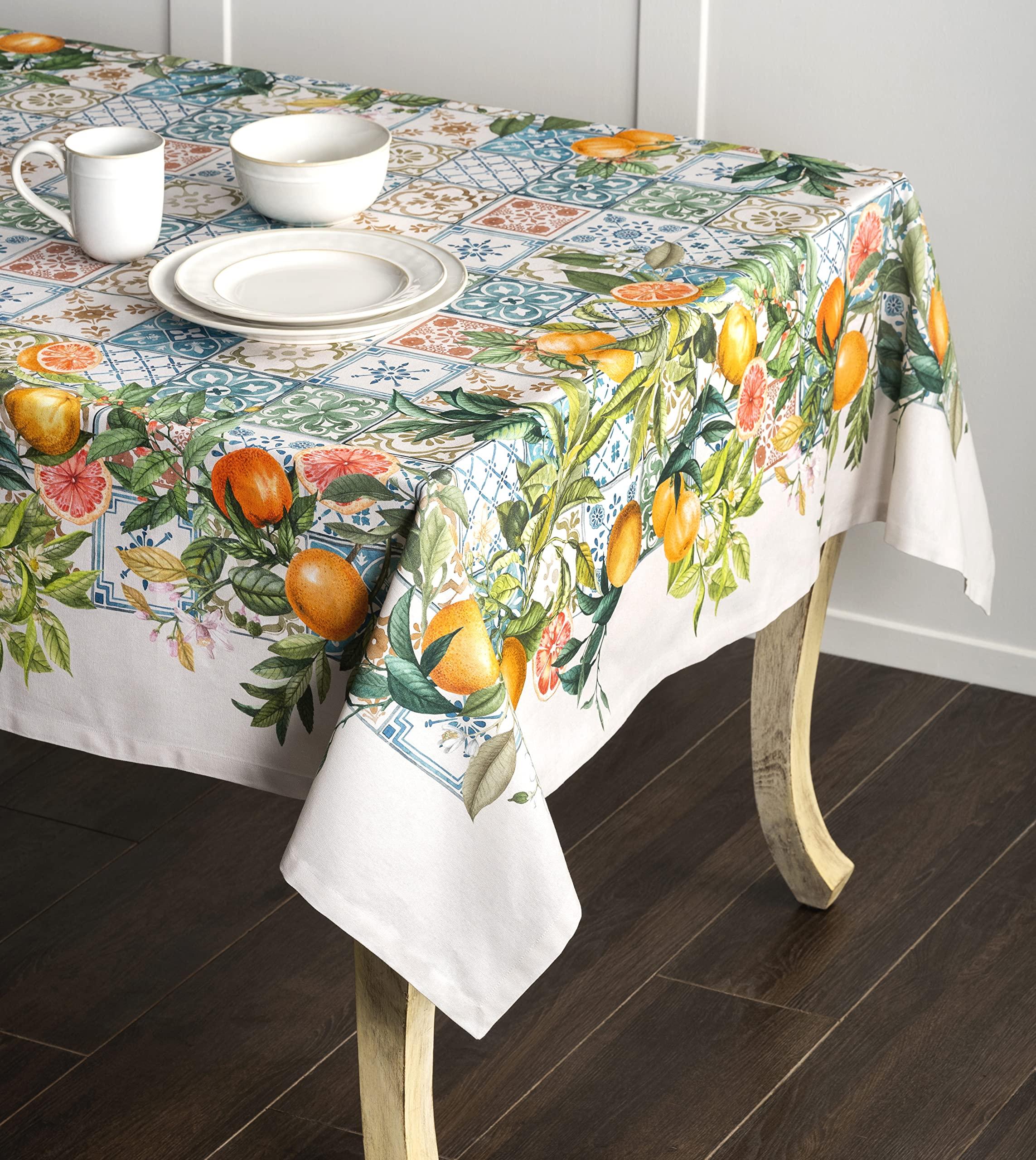 Maison d' Hermine Table Cloths 100% Cotton 140cm x 180cm Decorative Washable Square Tablecloth Easter Table cloth for Dining, Kitchen, Parties & Camping, Pivoine - Spring/Summer 1