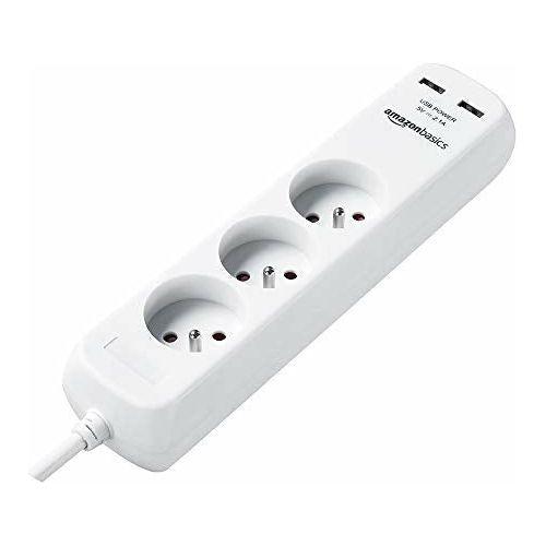 Amazon Basics Three Socket Extension Lead with 2 USB Charging Ports, 2 Metre, White 2