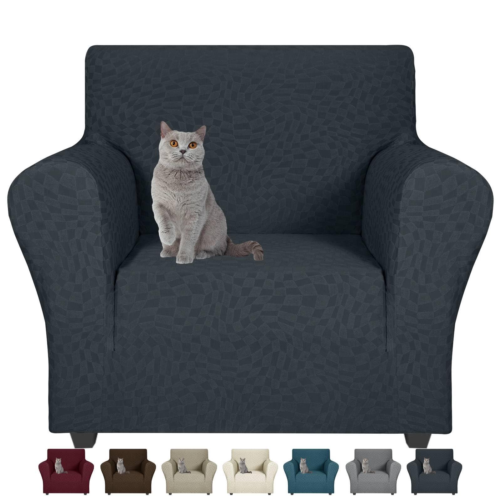 CHELZEN Latest Water Repellent Chair Covers for Armchairs 1 Seater Super Stretch Couch Cover for Dogs Non-Slip Chair Slipcover Furniture Protector for Living Room (Dark Gray, 1 Seater) 0