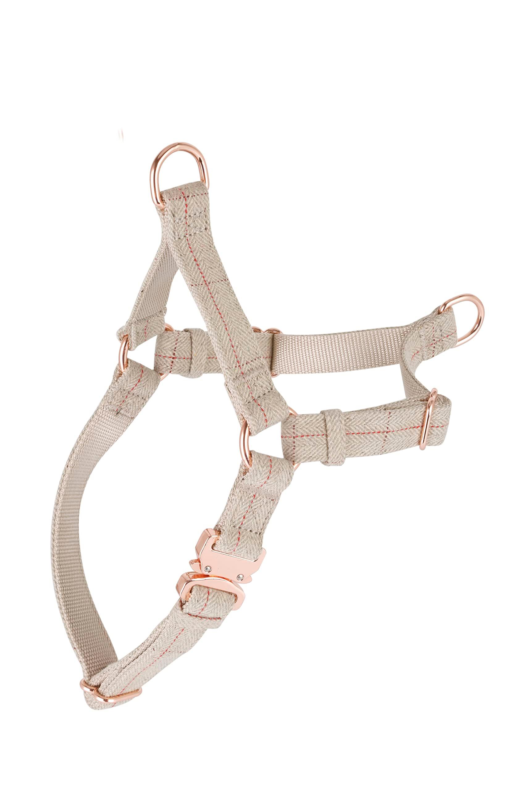 Soft Leather Nylon No Pull Dog Harness with Rose Gold Metal Buckle，Adjustable Neck and Chest and Easy to Clean，for Small Medium Large Dog and Outdoor Walking Training(Pink, M(chest20"-27")) 0