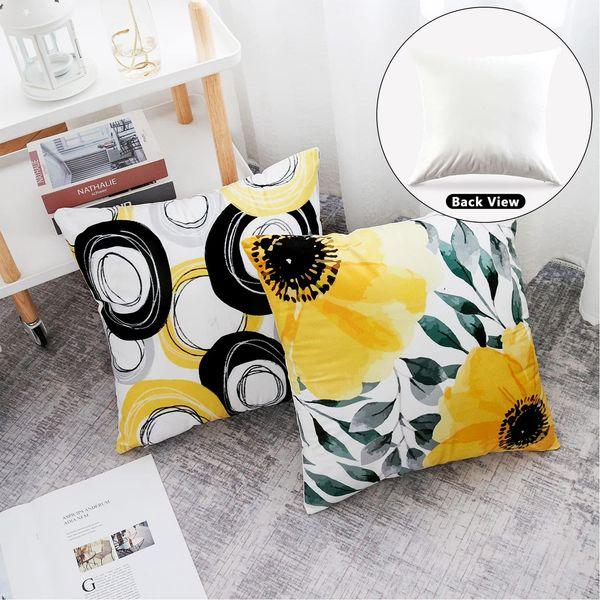 Allmarkhomes Velvet Throw Pillow Covers Printed Flowers Outdoor Yellow and Grey Cushion Cases for Bedroom Sofa Chair 18 X 18 Inches Pack of 4 2