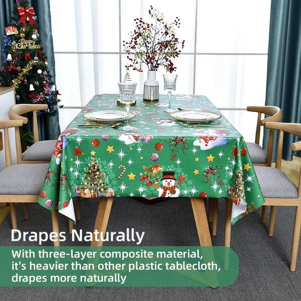 Plenmor Christmas Table Cloth Wipe Clean Christmas Tablecloth Xmas Green PVC Plastic Wipeable Waterproof Rectangular Table Cover Decoration for Festive New Year Kitchen Picnic (137 x 215 cm) 4