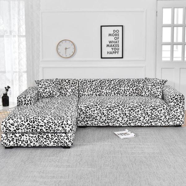 EURHOWING L-Shape Sectional Couch Covers w 4pcs Pillowcases,Printed Stretch L-Type 2pcs Sofa Covers Polyester Fabric Stretch 3 Seater+3 Seater Couch Cover Furniture Protector Sofa Slipcover (White) 2