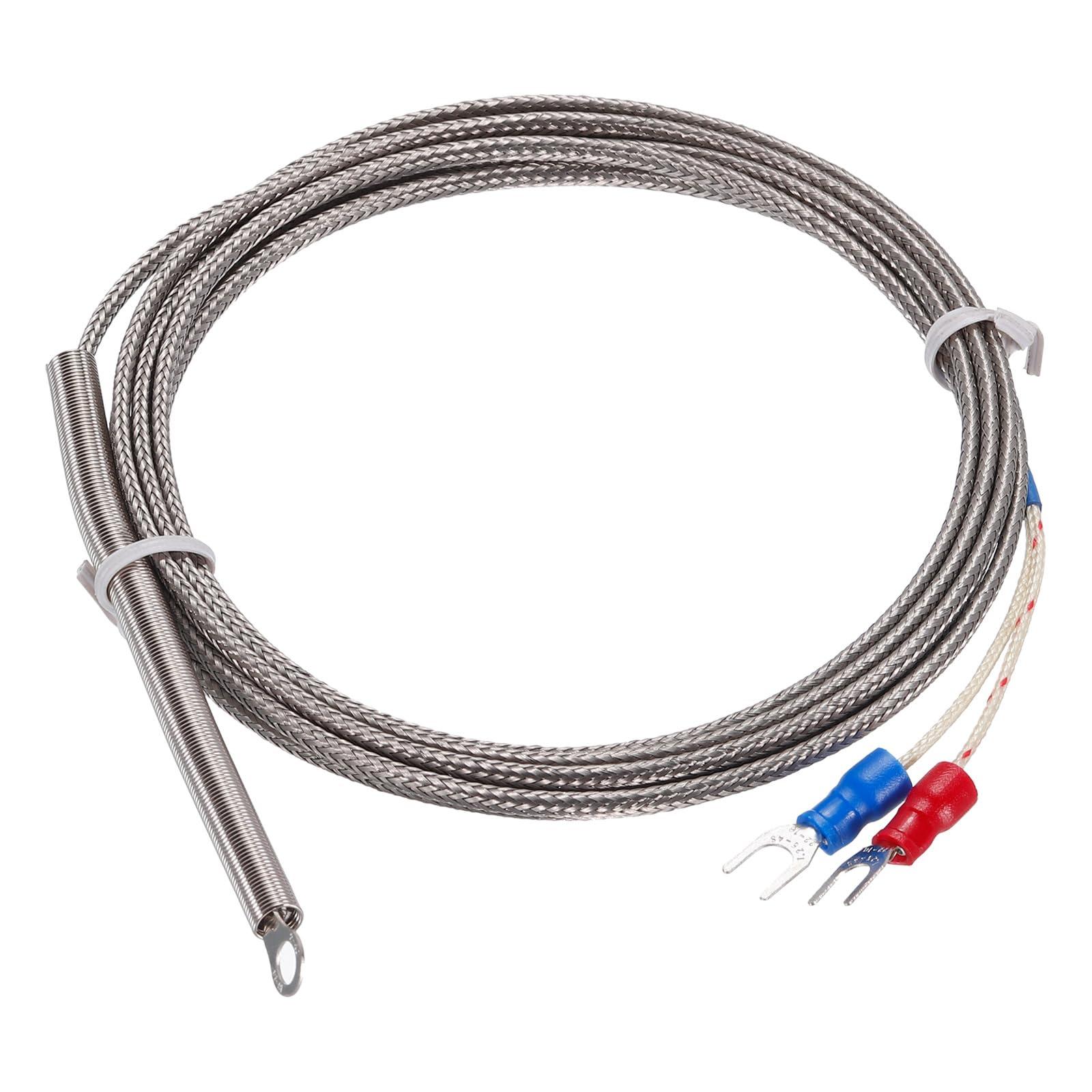 sourcing map K Type Thermocouple Temperature Sensor PT100 4mm Ring High Temperature Probe 6.6ft Wire 0 to 600°C(32 to 1112°F) Stainless Steel