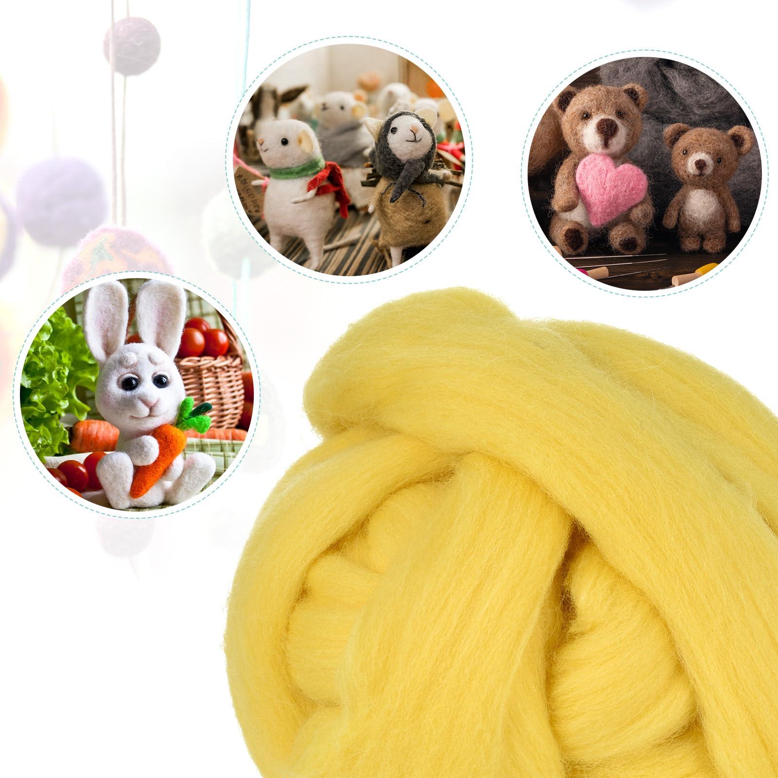 sourcing map Needle Felting Wool, 8.5 Oz Nature Fibre Wool Yarn Roving for Wet Felting, Handcrafts, DIY Materials (Lemon Yellow) 3