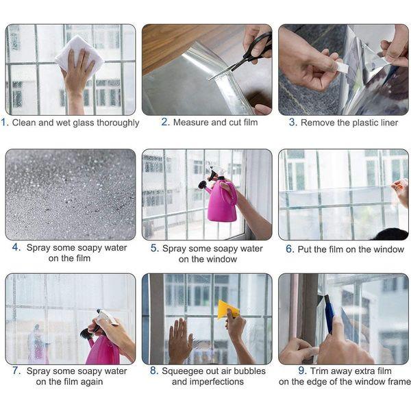 Privacy Window Film One Way Reflective Adhesive Window Film Anti UV Heat Control Sun Blocker Privacy Protection Glass Tint Sticker 4