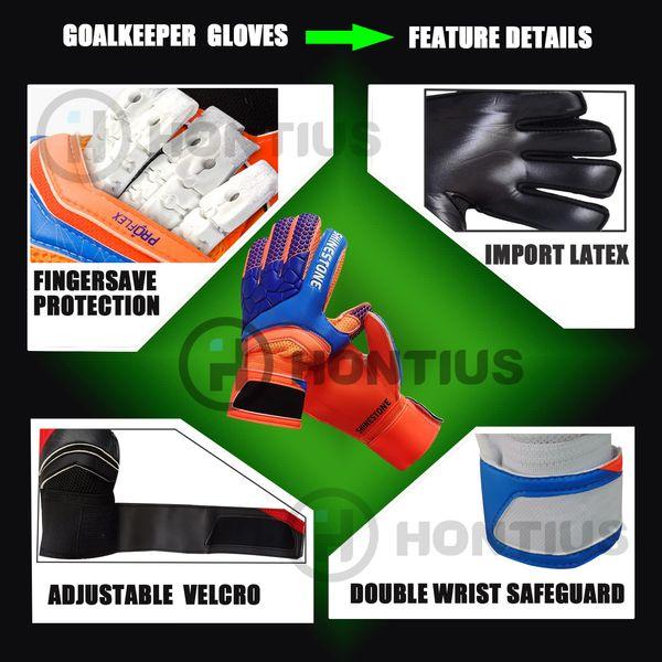 HONTIUS Goalkeeper Gloves Kids Men, Boys Youth Adult Soccer Goalie Gloves with Fingersave Super Grip Latex for Football Training Match Orange 3