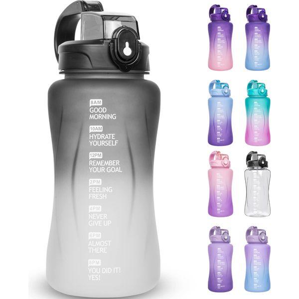 Reeho 2 Litre Sports Motivational Water Bottle with Straw & Time Marker, Wide Mouth Drinking Bottle, Reusable BPA Free Water Jug for Fitness Gym Outdoor 0