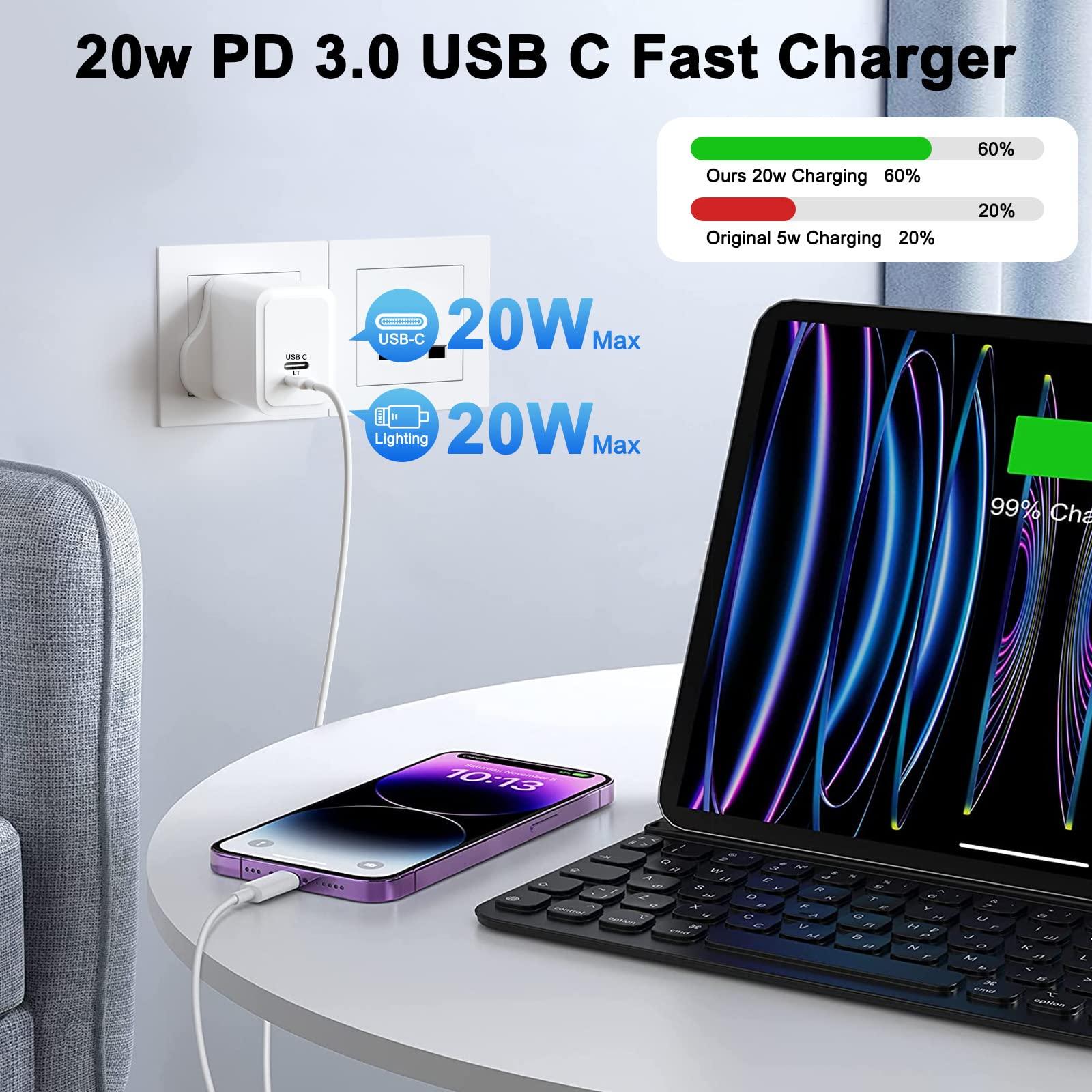 iPhone Fast Charger, 20W USB C Plug with iPhone Charger Cable 1M, iPhone Charger with iPhone Charger Cable for iPhone 15/14/ 13/12/ 11 1