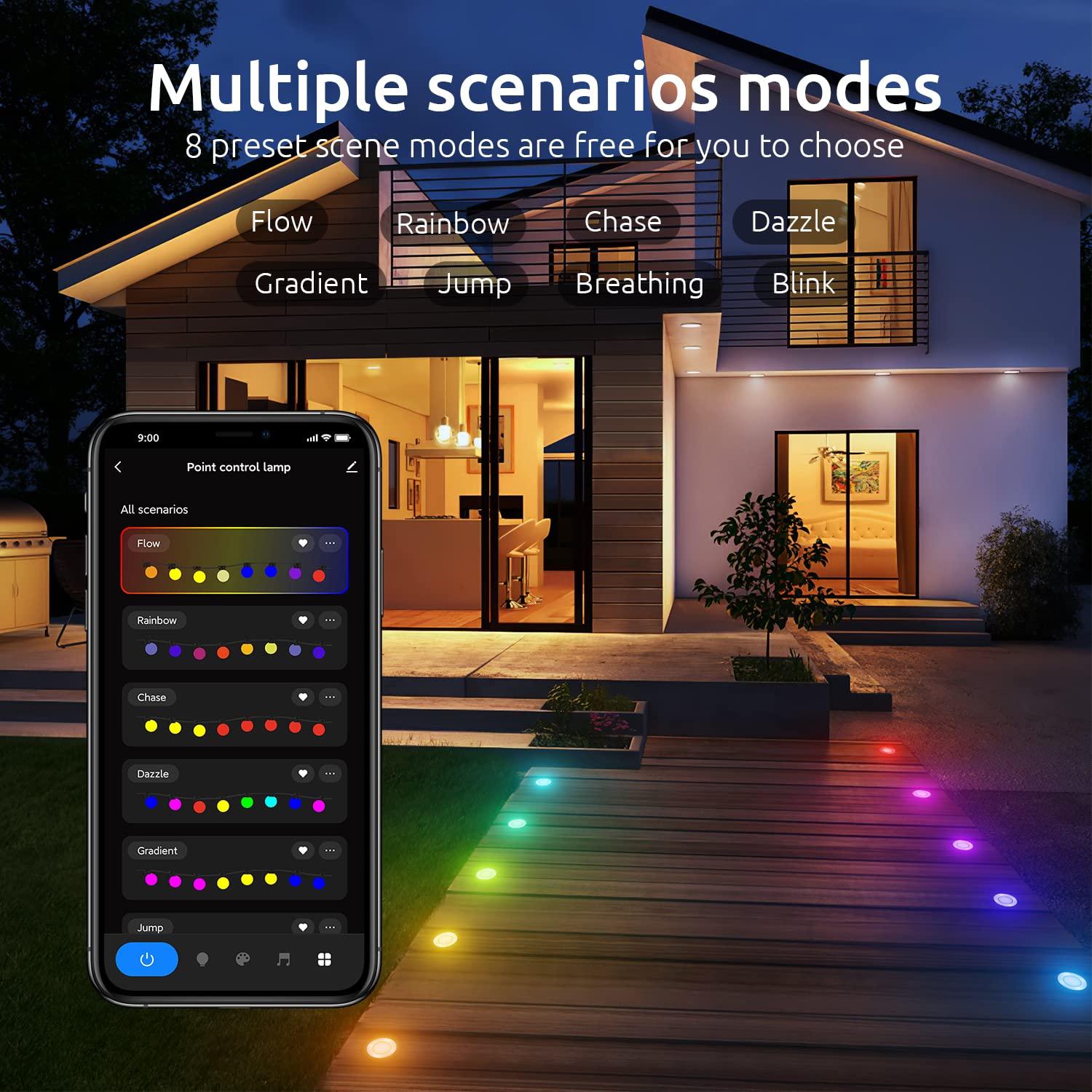 10-Pack RGBP WiFi Led Decking Lights,Ø30MM + WiFi Voice Control with Tuya APP,DIY Color Settings,IP67waterproof,12V Dreamcolor Chasing Decking Lights Work with Alexa and Google Assistant 1