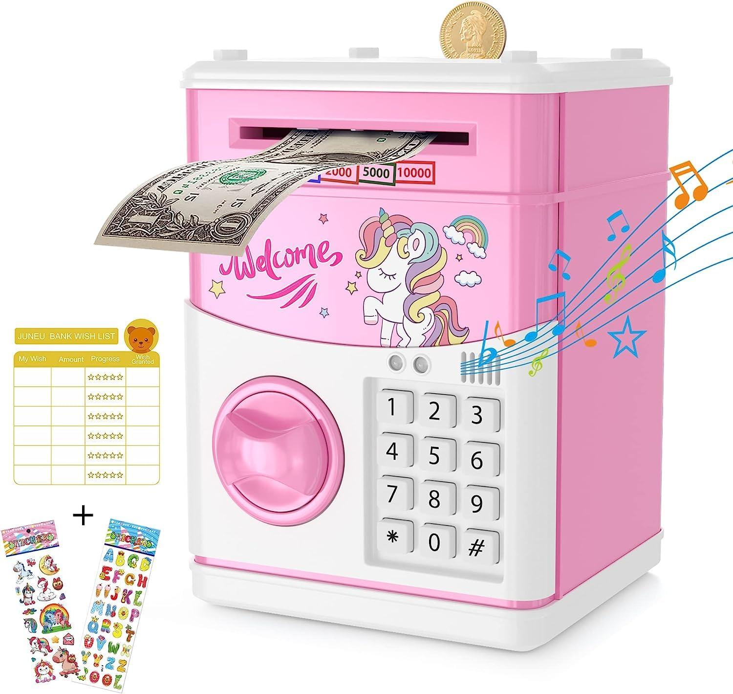 Piggy Bank for Kids, Money Bank Electronic ATM Coin Cash Auto Scroll Money Saving Bank with Password for Girls Boys