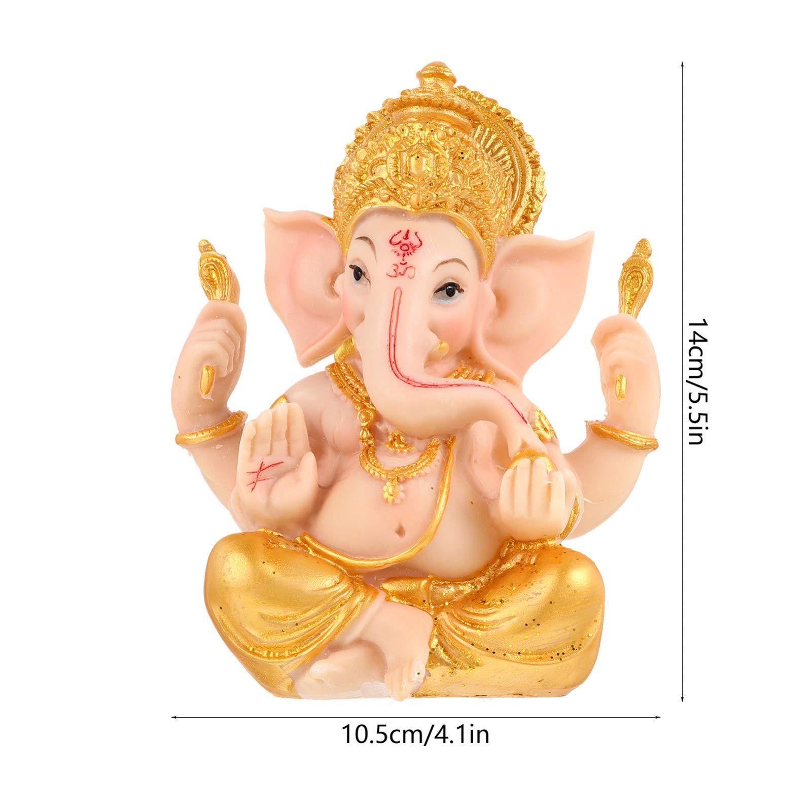 Gold Hindu Elephant God Figurine Ganesha Elephant God Statue Buddha Elephant Sculpture Elephant Table Ornament for Home Car Office Desktop Decor Christmas Favor 10.5X 14CM 6