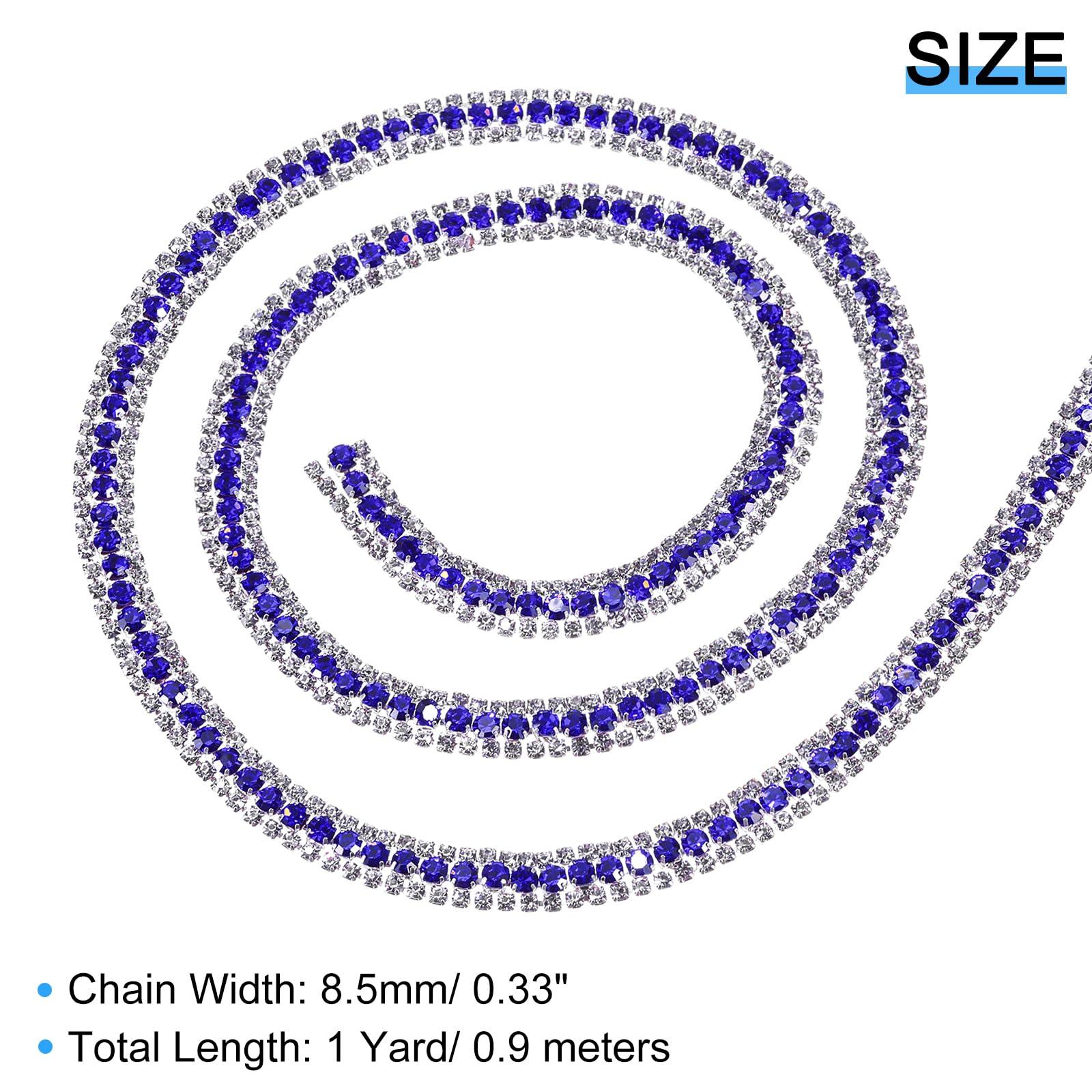 sourcing map 1 Yard 3 Rows Rhinestone Chain, 8.5mm Bling Crystal Close Claw Chain Trim for DIY Jewelry, Clothing, Bags, Shoe Decoration (Silver, Sapphire Blue, White) 6