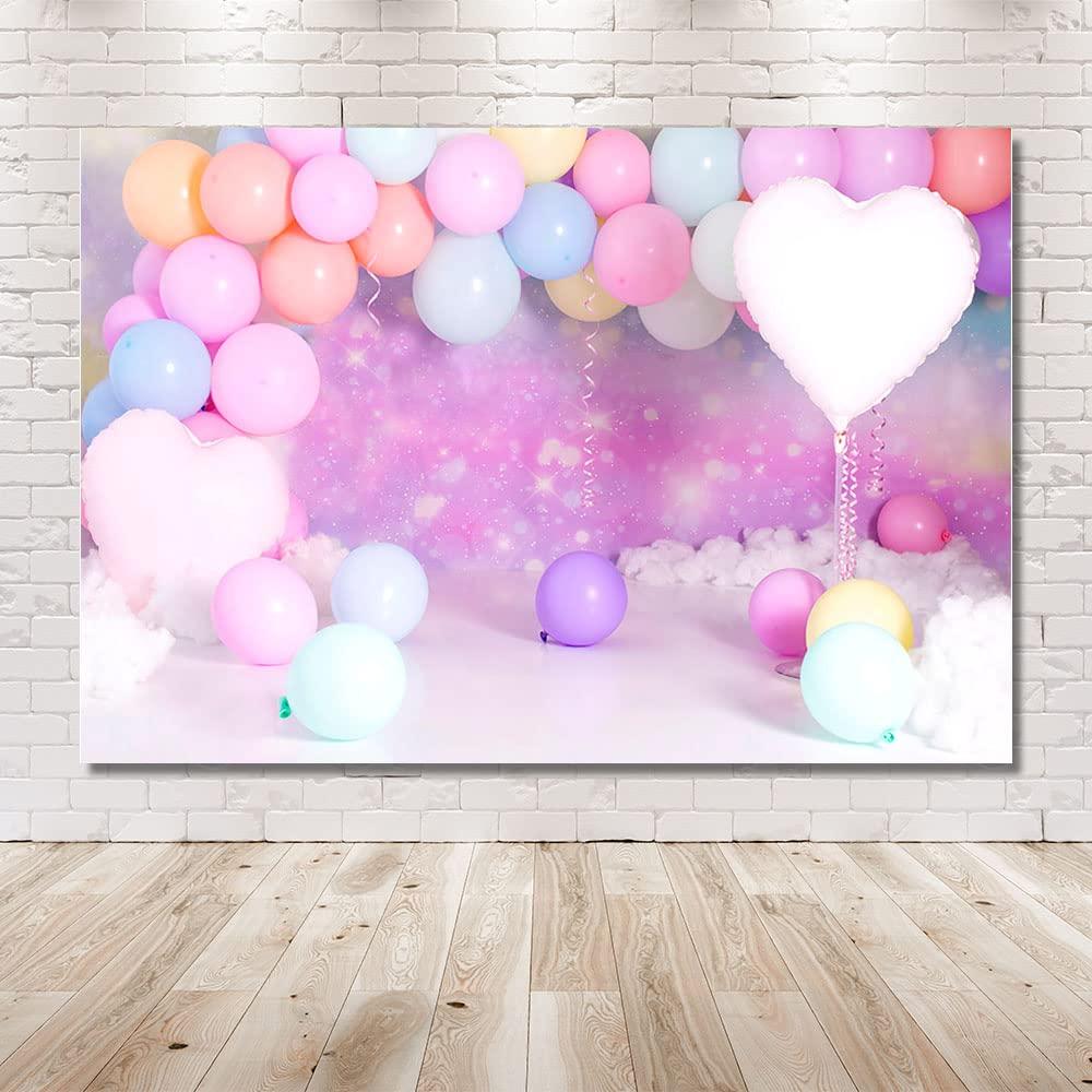 MEHOFOND 7x5ft Rainbow Cloud Colorful Balloons Girl Birthday Photography Backdrop Love Heart Pastel Background Party Banner Cake Smash Table Decoration Baby Shower Portrait Photo Studio Props 1