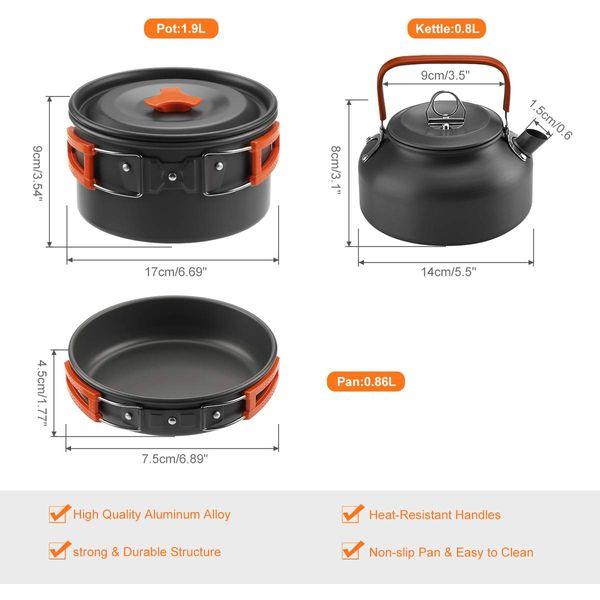 Awroutdoor Multi-PCS Mini Camping Saucepans Kit + Stove Camping Pot Frying Pan, Durable and Compact with Cup, Fork and Spoon for Fishing/Survival/Hiking/Outdoor/Picnic 2