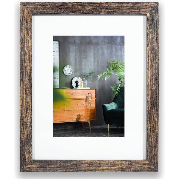 LOKCASA Distressed Brown Gallery Wall Frame Set, 11 Frames Multipack,3pcs 8x10,8pcs 5x7,Glass Window,Tabletop and Wall Mount 1