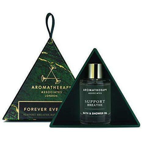 Aromatherapy Associates Forever Evergreen Hanging Decoration Gift featuring our 100% natural, handblended, fragrant essential oil, Support Breathe Bath & Shower Oil 9ml 0