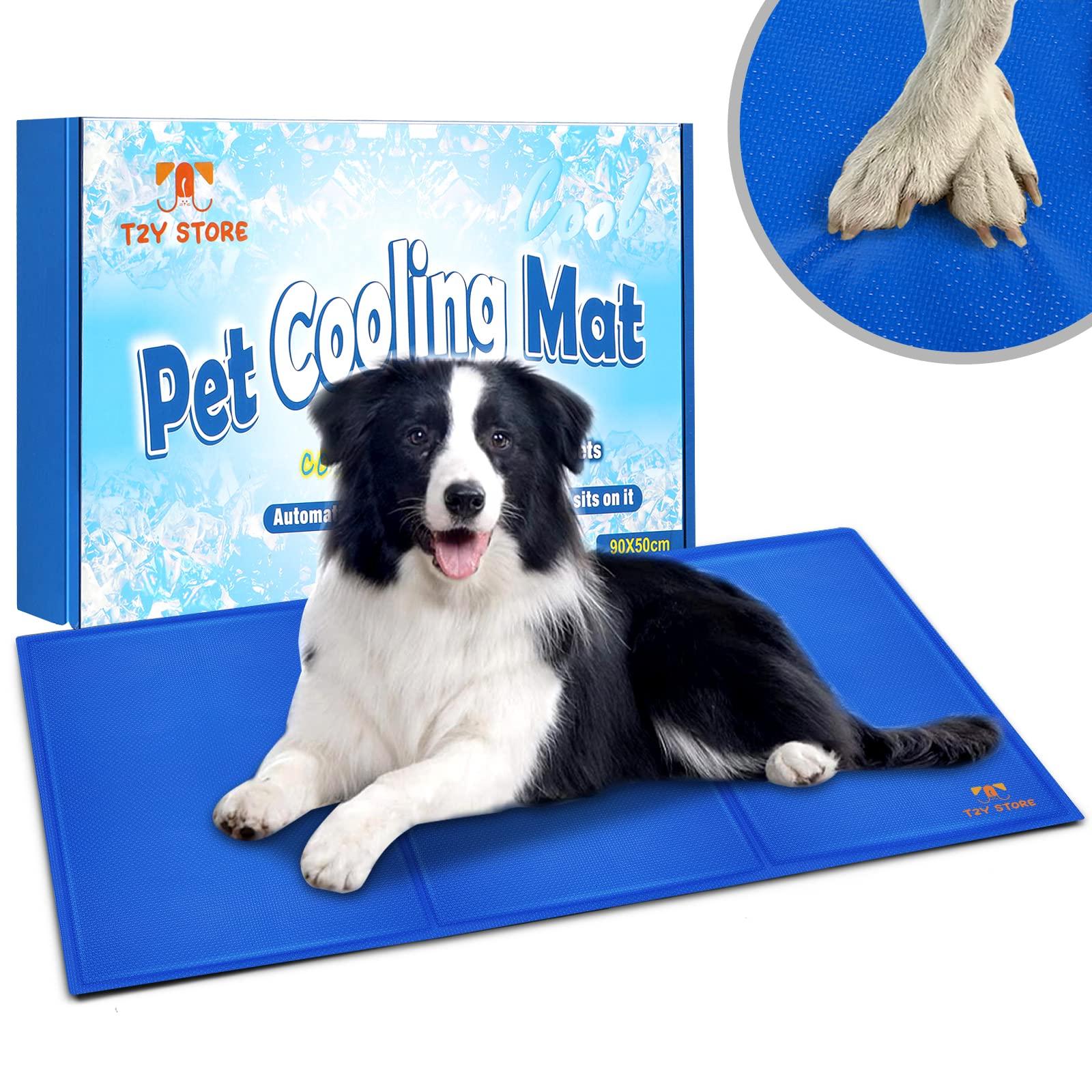 T2Y Dog Cooling Mat, 2024 Upgrade Cool mat for dogs, Super Scratch-Resistant & Non-Toxic Gel Cooling Pad Bed for Pet. Pressure Activated Pet Cool Pad No Water or Electricity Need (90 * 50 L) 0