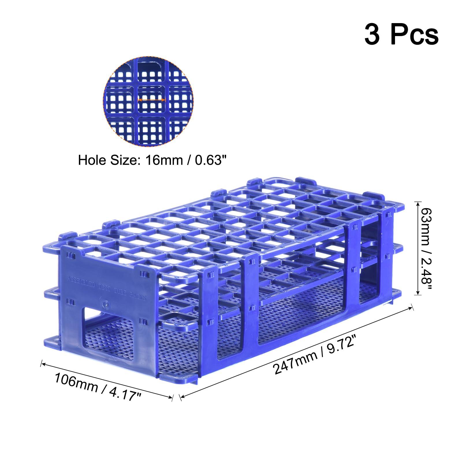 sourcing map Plastic Test Tube Rack Holder 60 Holes 3 Layers Lab Detachable Tube Holder Blue for 16mm Test Tubes, Pack of 3 1