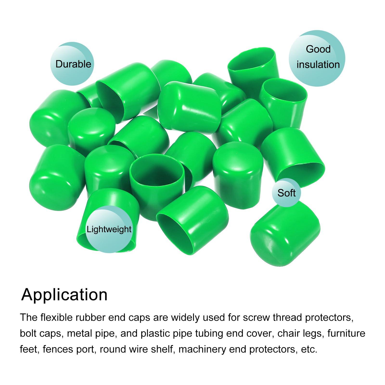 sourcing map 30pcs 25mm Rubber End Caps Cover PVC Vinyl Screw Thread Protector Round Wire Shelf Caps for Screw Bolt Pipe Fence Post, Green 3