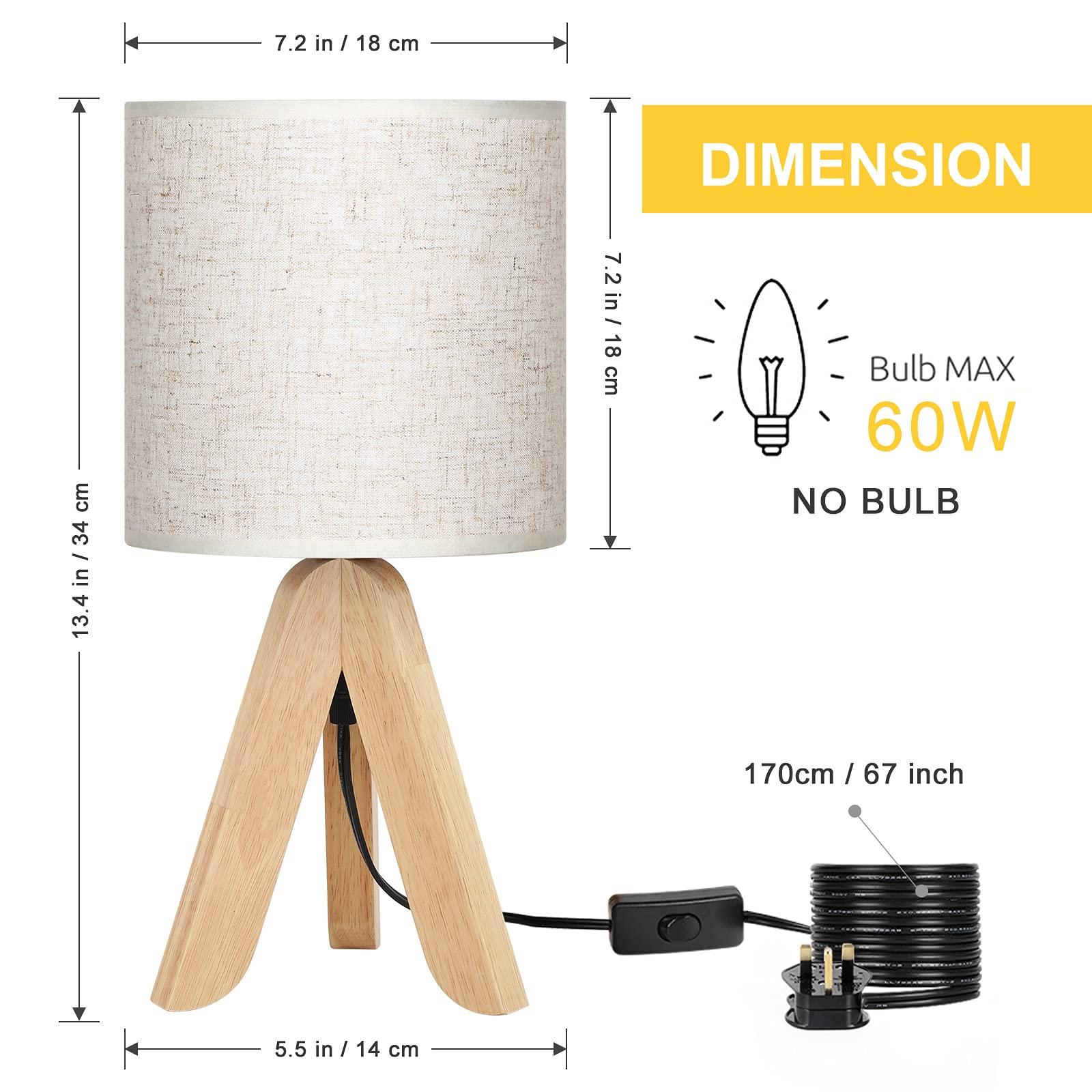 UOMIO Tripod Table Lamp Set of 2 for Bedroom Wooden Bedside Lamps with Tripod Base and Beige Linen Shade Small Cozy Desk Lamps Lights for Living Room Decoration, Warm Atmosphere 1