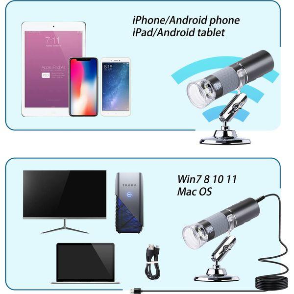Cainda 4K 3840x2160P WiFi Digital Microscope for iPhone/Android Cellphones and Windows Mac PC, Wireless Handheld Microscope with Stand for Adults and Kids 3