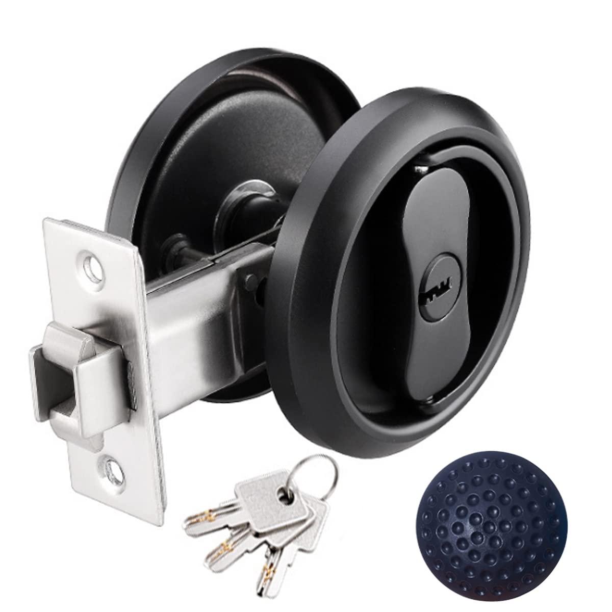 YUE Door Handle Security Front Door Lock Set Black Passage Door Handle Lock Knobs Lockset Stainless Steel Round Exterior Door Locks Key Locking 3