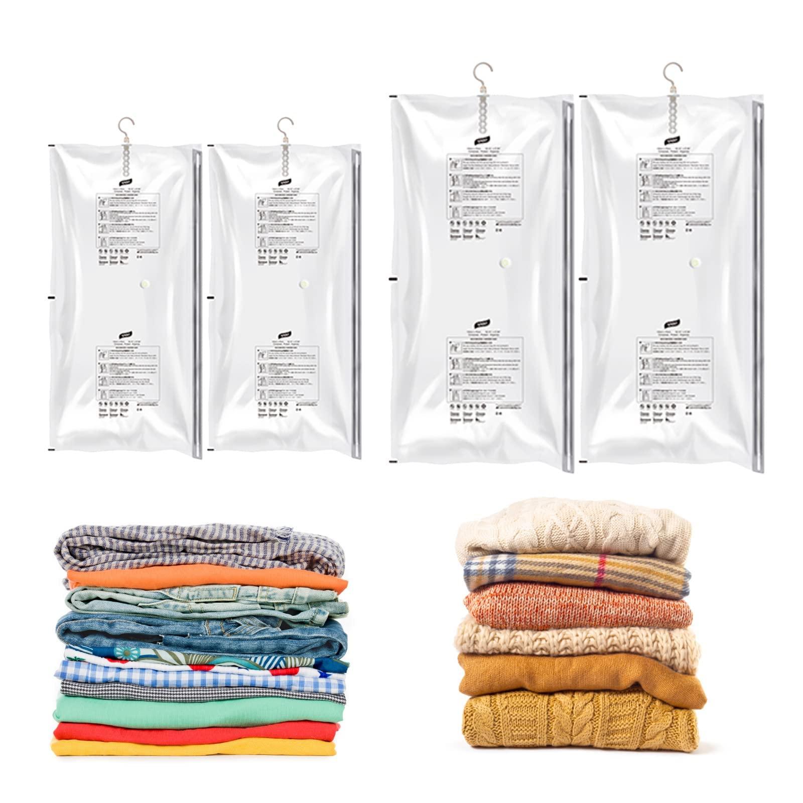 Hanging Vacuum Storage Bags for Clothes, Set of 4 (2 Long 53x27.6 inches, 2 Short 41.3x27.6 inches),Hanging Space Saver Bags for Suits, Dresses, Coat or Jackets, Reusable Closet Organizer 1