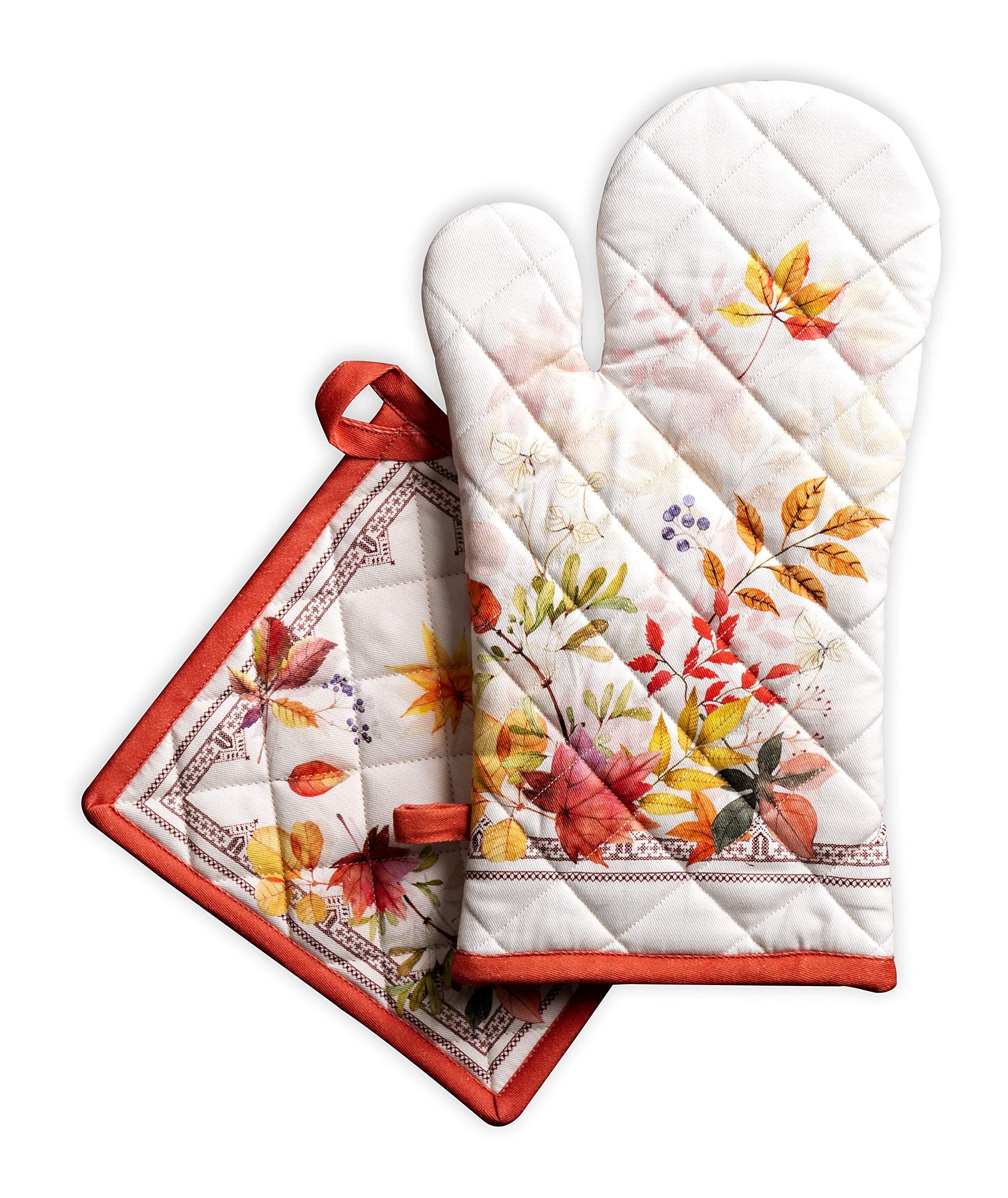 Maison d' Hermine versailles Set of Oven Mitt and Pot Holder for BBQ | Cooking | Baking | Grilling | Microwave | Barbecue | Thanksgiving/Christmas (19 cm x 33 cm & 20 cm x 20 cm) 0